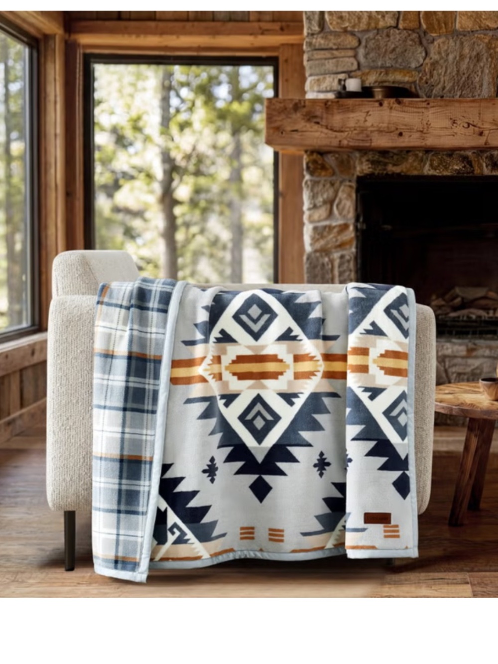 Pendleton Sierra Sunset & Plaid Multicolor Reversible Plush Fleece Throw Blanket